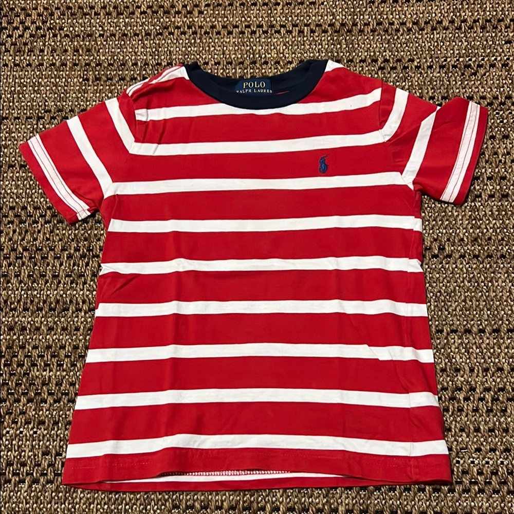 Polo by Ralph Lauren Red and White Nautical Striped Tee
